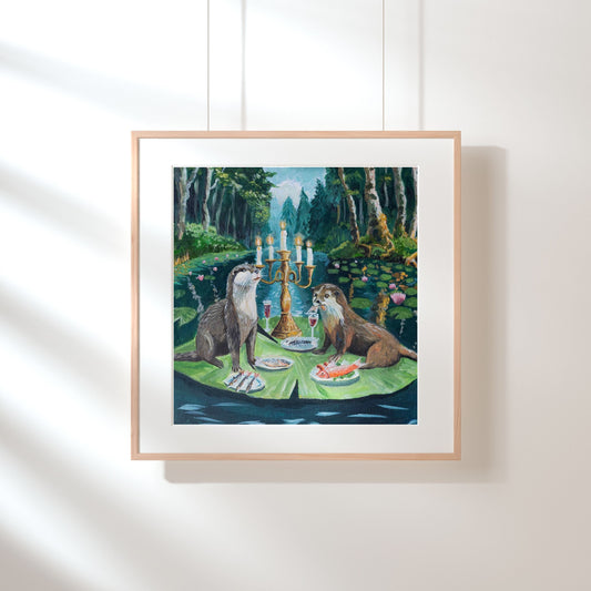 Otters in an Enchanted Forest Art Print