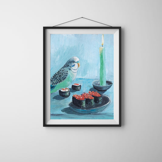 Parakeet and Sushi Art Print